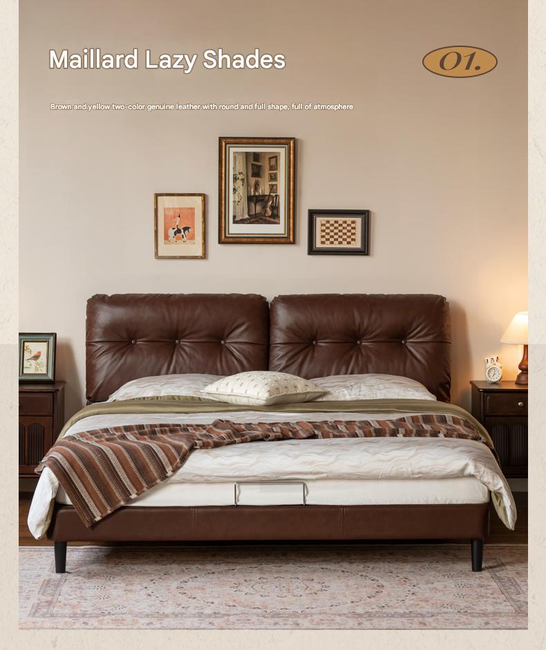 Genuine Leather Art Deco Tufted Platform Bed