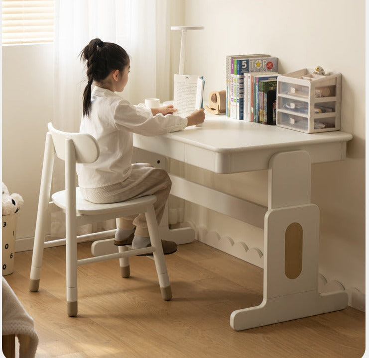 Beech Solid Wood Lift Study Desk Adjustable White Children's Desk