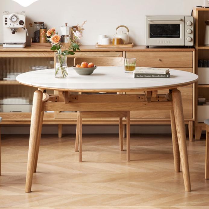 Oak Solid Wood Folding Rock Board Expandable Dining Table