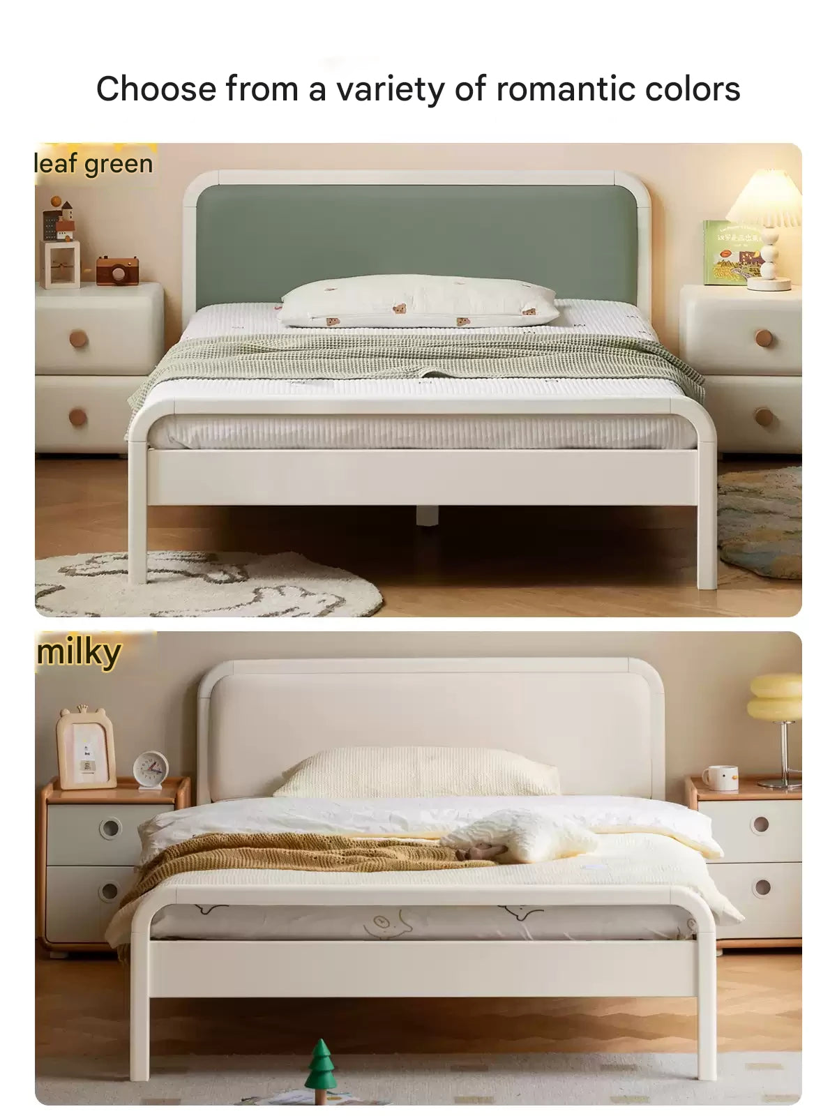 Rubber Wood White Cream Style Children's Soft Bed.