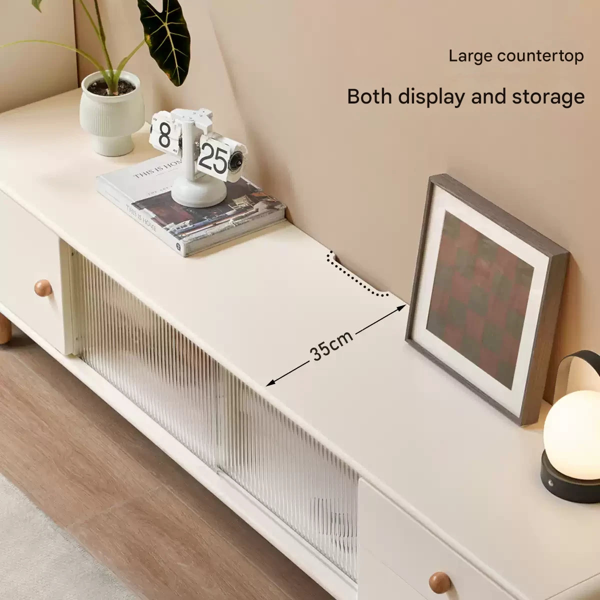 Solid Rubberwood White Floor TV Cabinet.