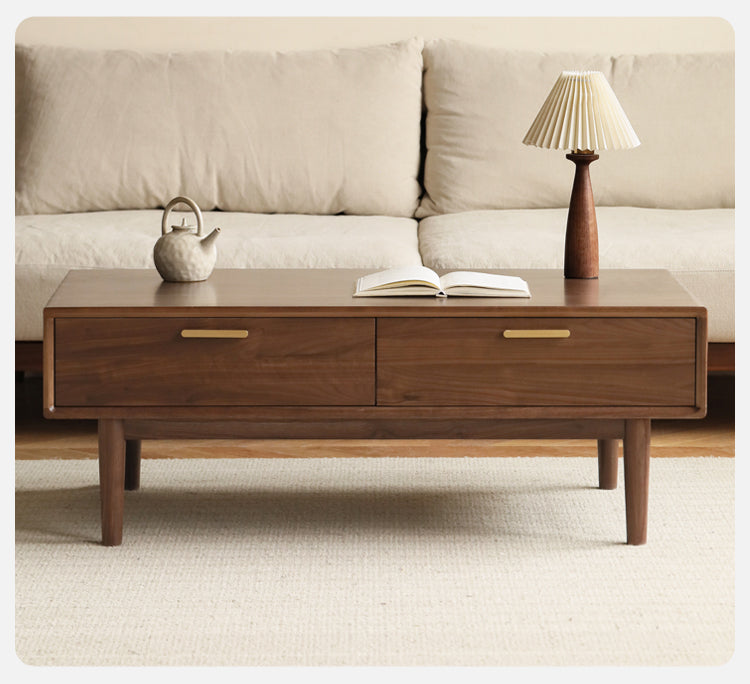 Black Walnut Solid Wood Storage Rock Plate Coffee Table