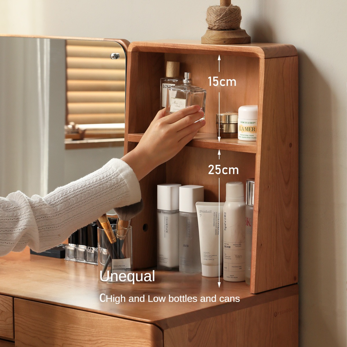 Cherry Solid Wood Vanity Table Nordic Makeup Mirror.