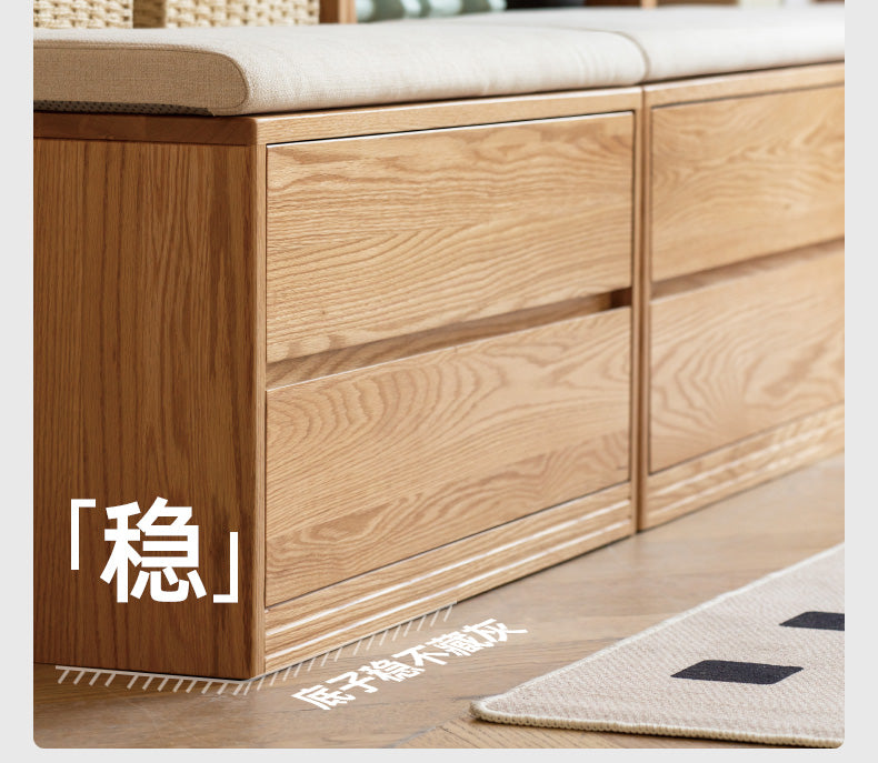 Oak, Ash Solid Wood Wall-To-Wall With Seat Combined Bookshelf