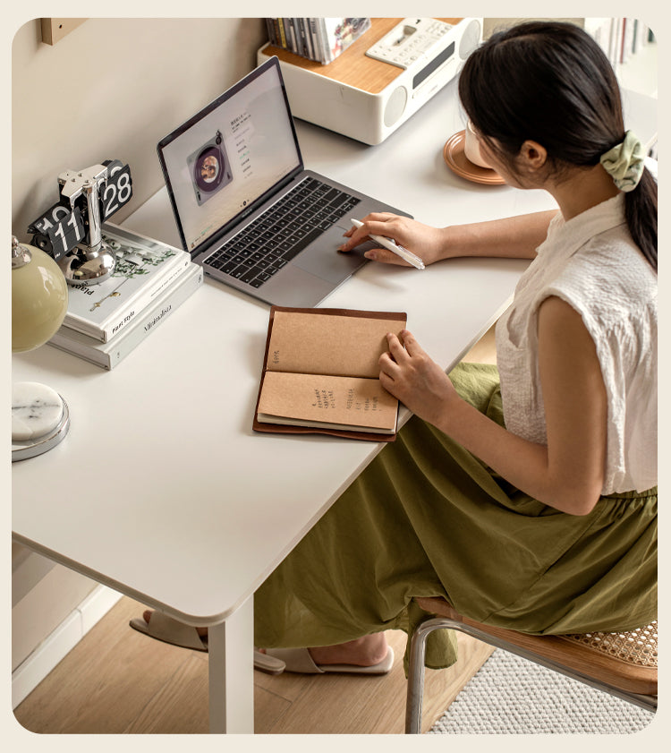 Birch solid wood slate desk white cream style "