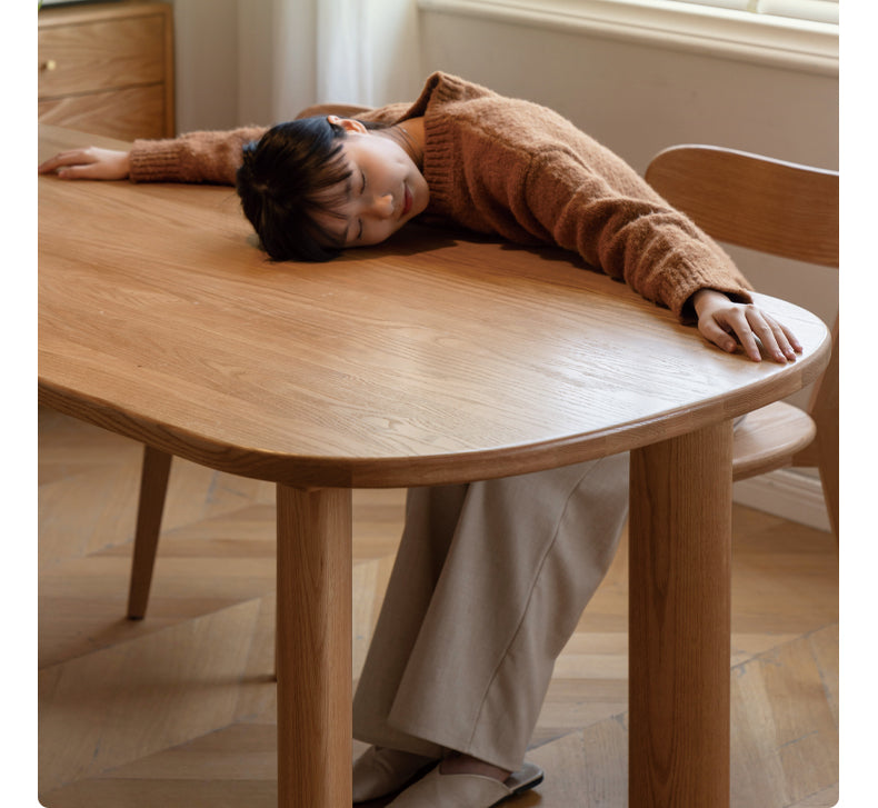 Oak Solid Wood Round Corner Long Dining Table