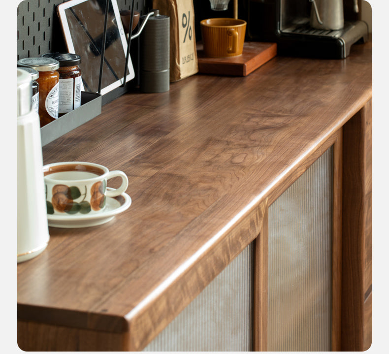 Black Walnut Solid Woof Sideboard Integrated High Cabinet Glass
