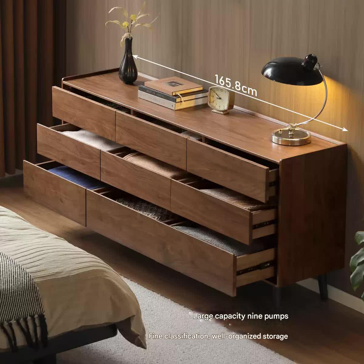 Black Walnut Solid Wood Italian Light Luxury Drawer Cabinet