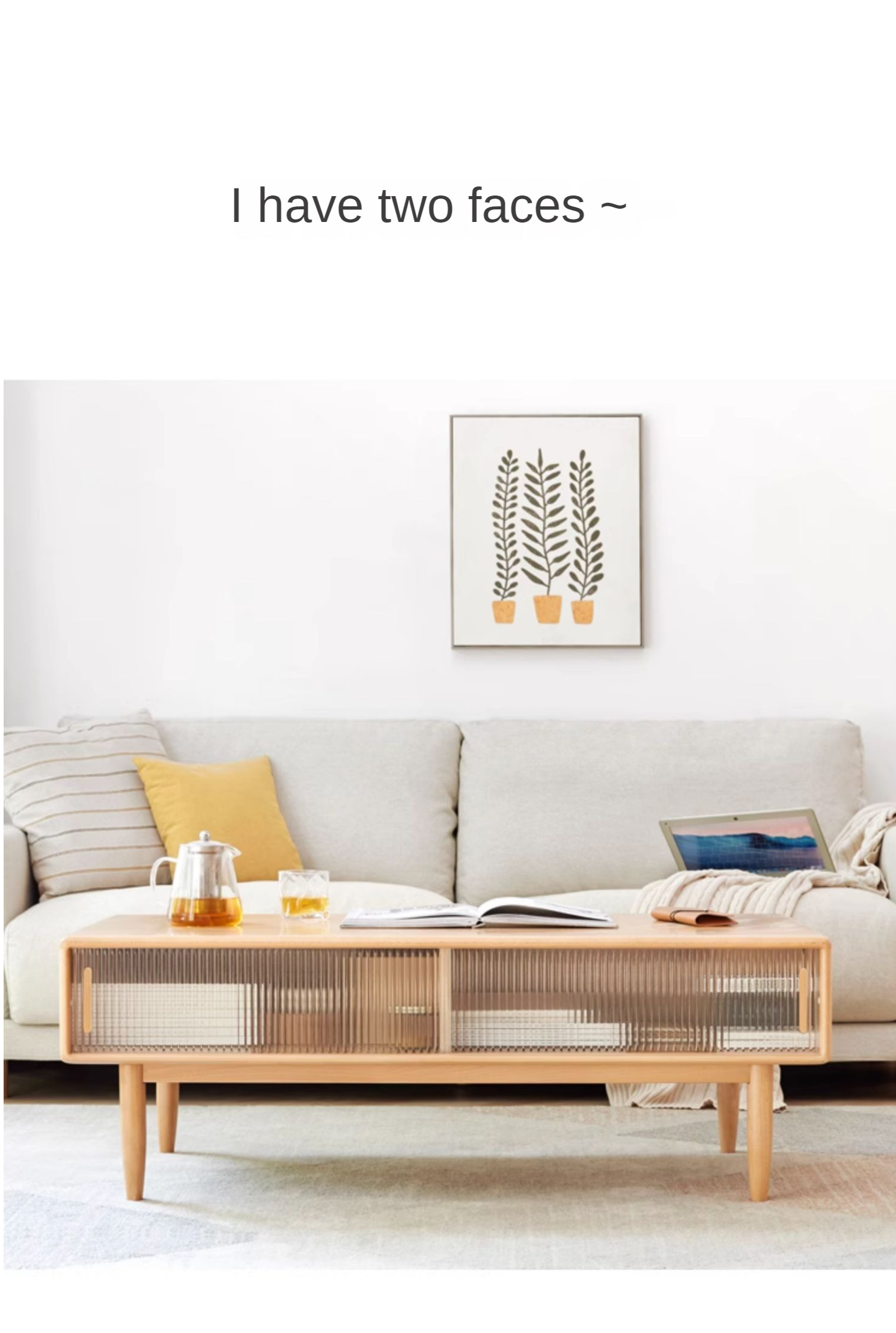 Beech Solid Wood Glass Sliding Door Coffee Table