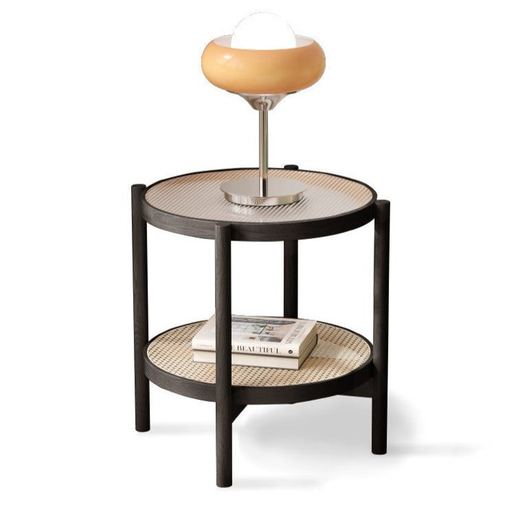 Coffee table.glass, rattan Oak solid wood"
