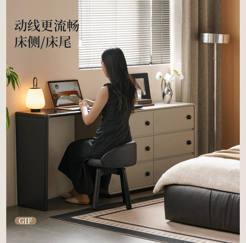 Rubberwood Solid Wood Rotating Extendable Vanity Table with