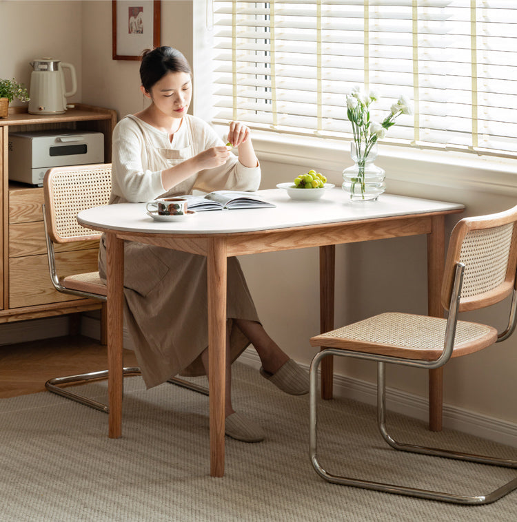 Oak, Beech Solid Wood Rock Slab Semi-Circular Dining Table