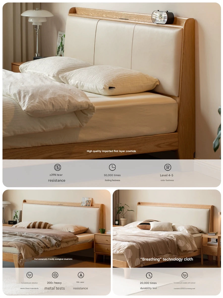 Oak Solid Wood Technology Cloth Modern and Simple Bed
