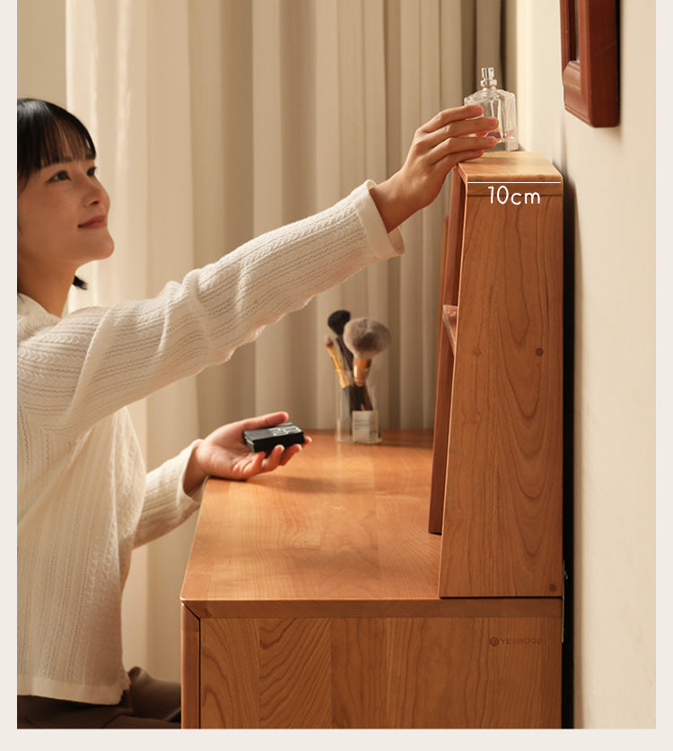 Cherry Solid Wood Vanity Table Nordic Makeup Mirror.