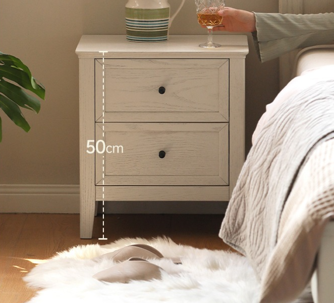 Oak Solid Wood Nightstand Cream American