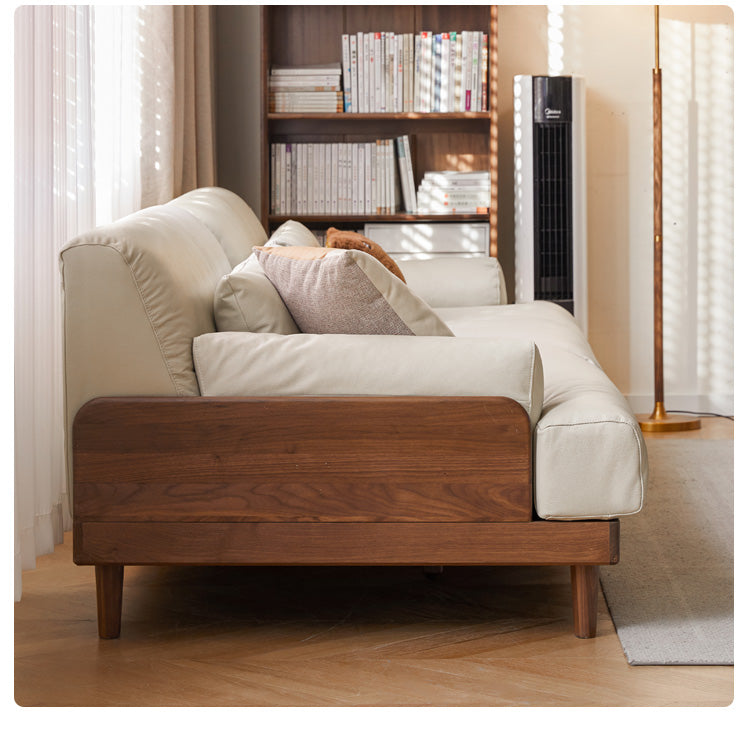 Black Walnut, Oak Solid Wood Leather Down Sofa.