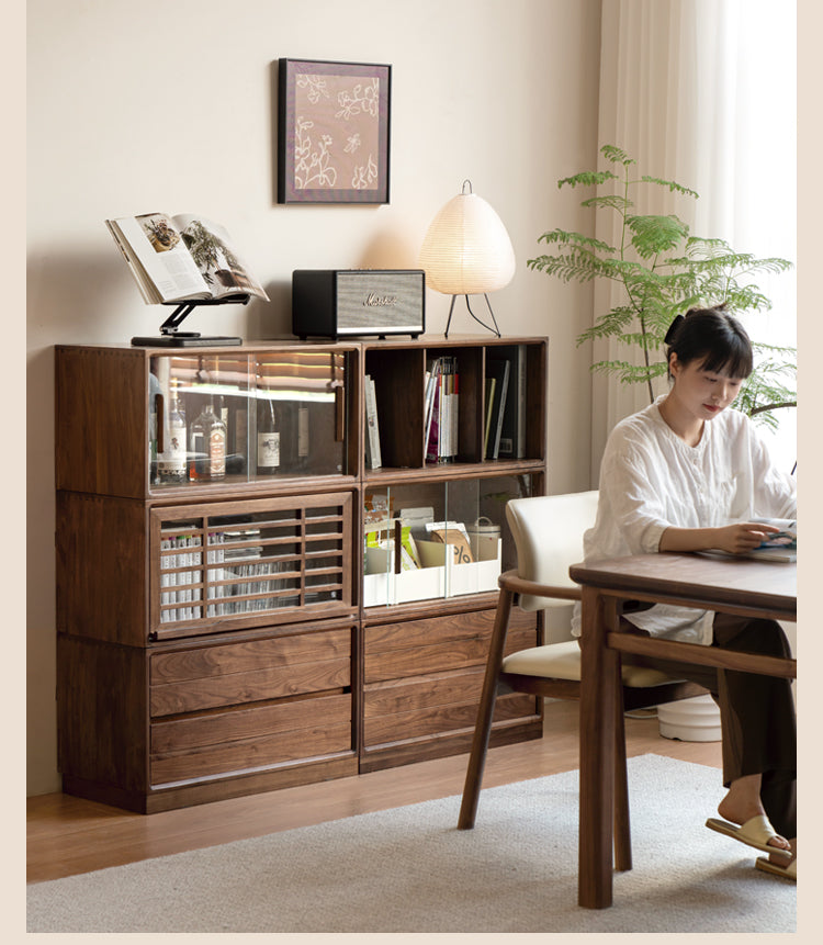 Black Walnut Solid Wood Free Combination Multifunctional Bookcase.