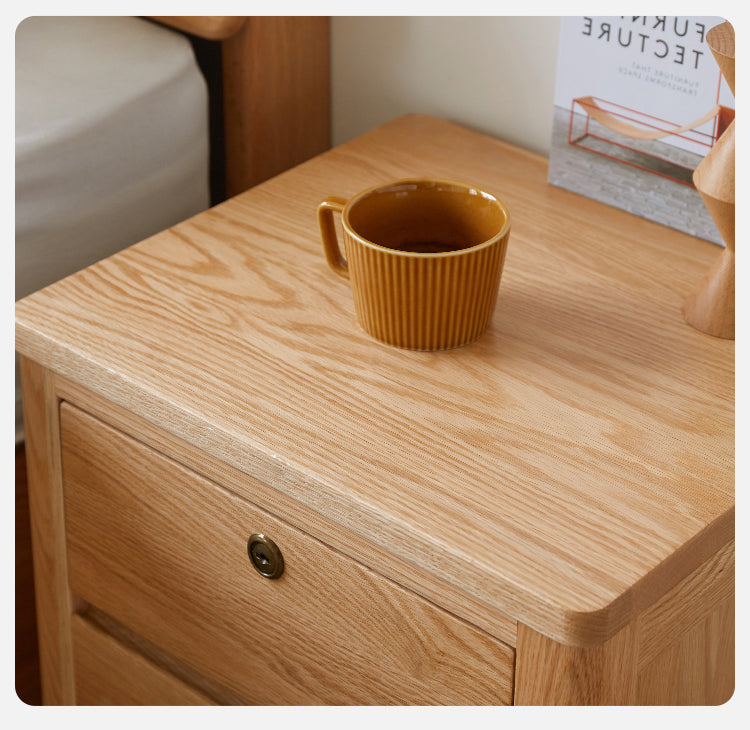 Oak Solid Wood, Solid Rubberwood Nightstand with Locker.
