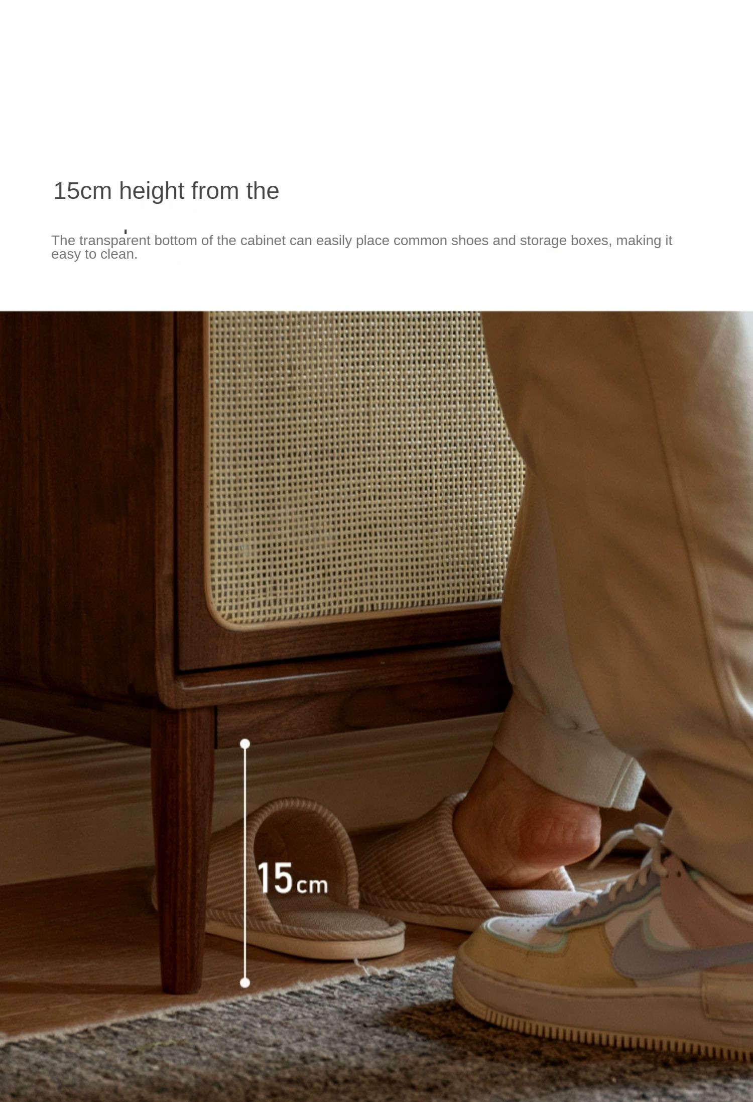 Black Walnut, Oak, South American Walnut Solid Wood Rattan Shoe Cabinet
