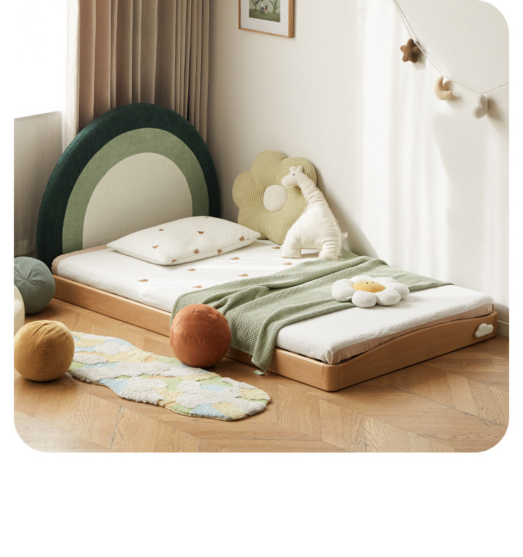 Beech Solid Wood Children's Rainbow Montessori Platform Bed.