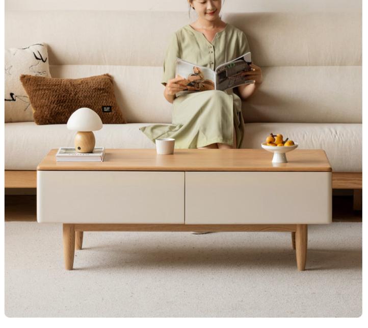 Oak Solid Wood Modern Coffee Table With Drawer