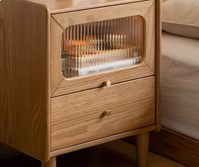 Oak, Beech Solid Wood Nightstand With Light