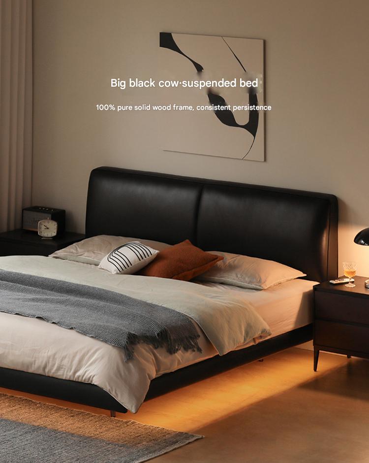 Genuine Leather Bed Italian Light Luxury Head Layer Cowhide