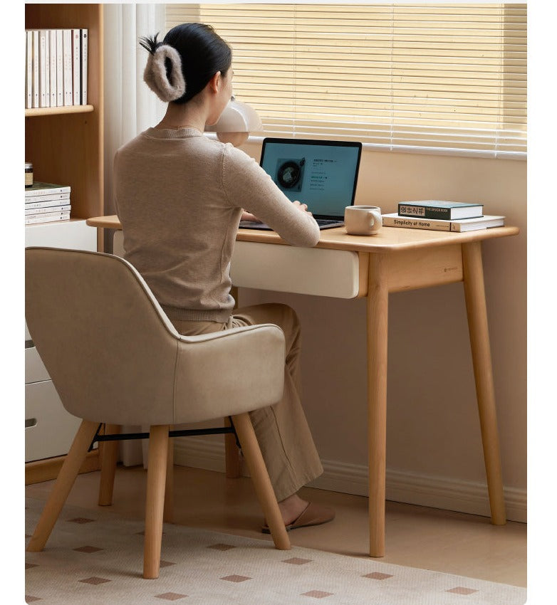 Beech Solid Wood Office Desk with 2 Drawers