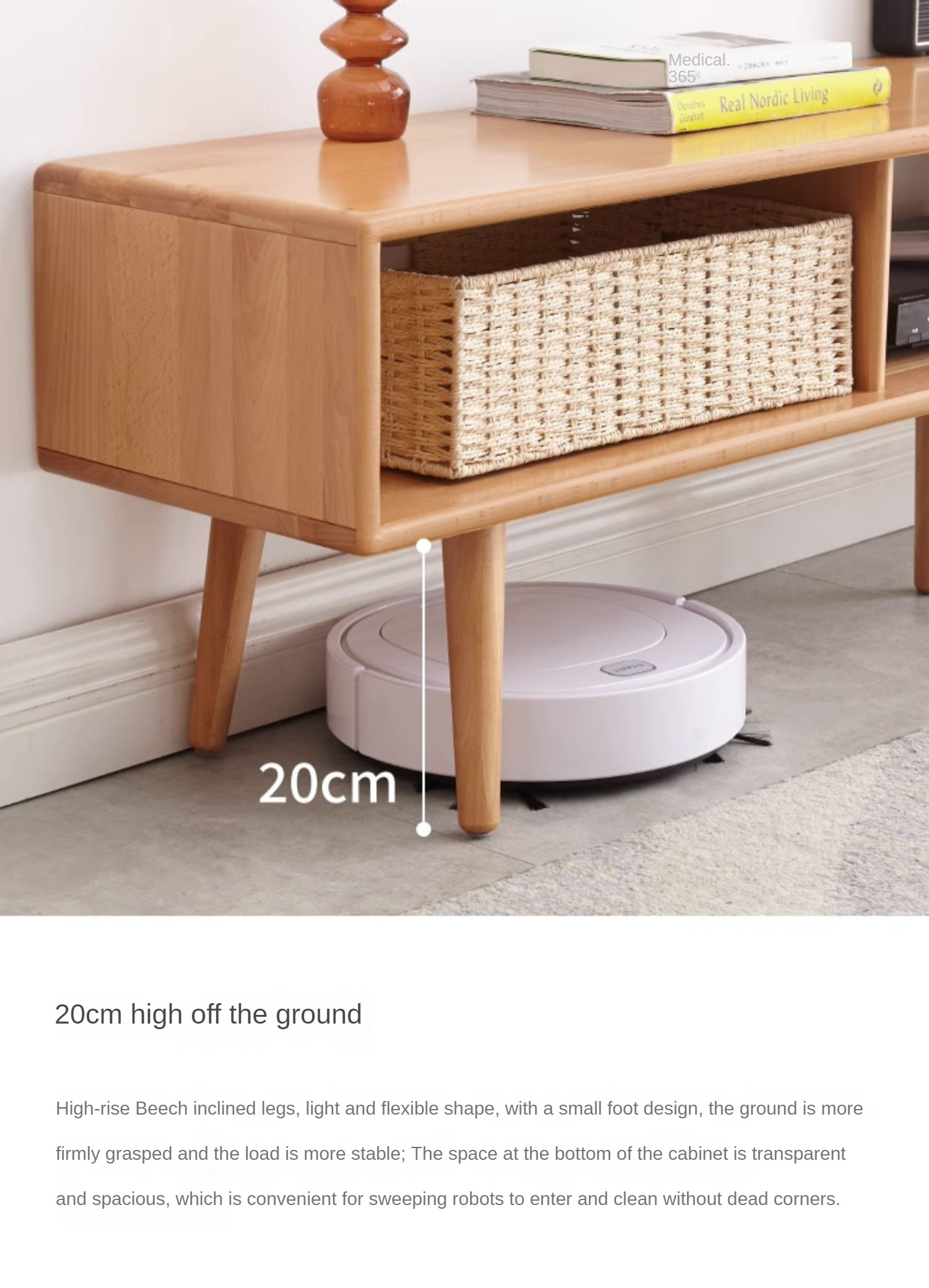 Beech Solid Wood TV Cabinet Open Storage.