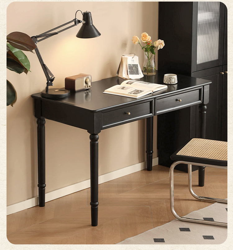 Solid Rubberwood American Retro Black Computer Desk.