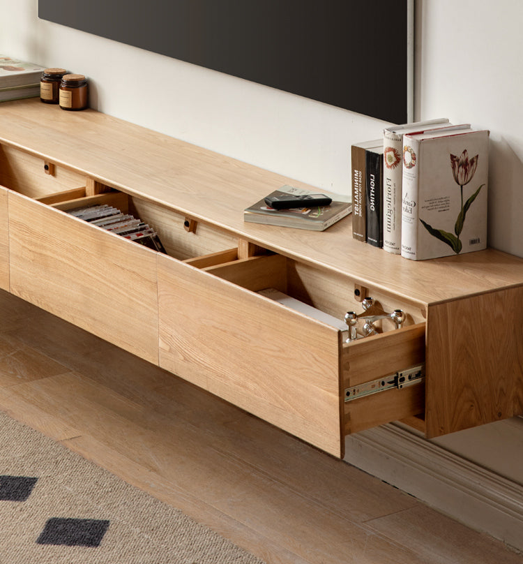Oak Solid Wood TV Cabinet Hanging LED Lights.