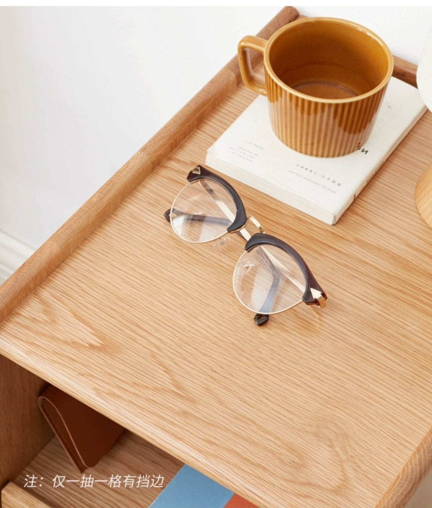 Oak Solid Wood, Solid Rubberwood Ultra-Narrow Nightstand.