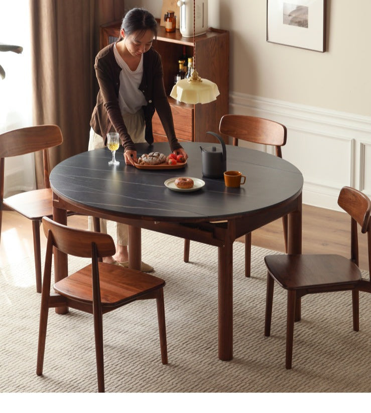 Black Walnut, Ash, Oak Solid Wood Folding Round Dining Table