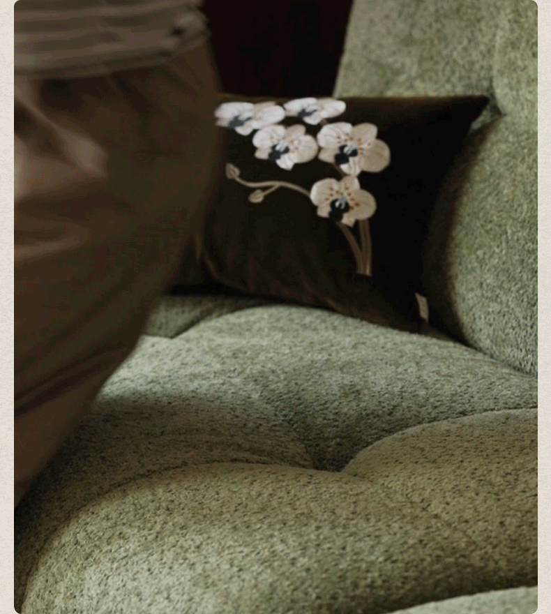 Fabric Sofa Retro High Back Four-Person Straight Sofa