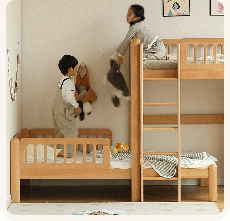 Beech solid wood children's bunk bed.