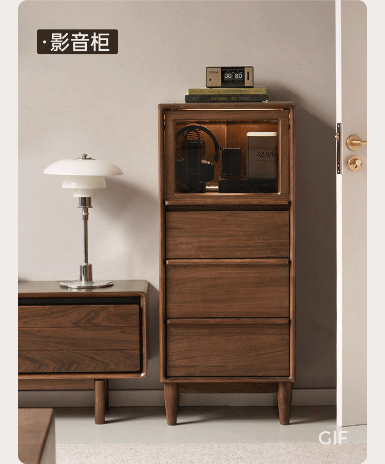 Black Walnut Solid Wood Italian Light Luxury Side Cabinet.