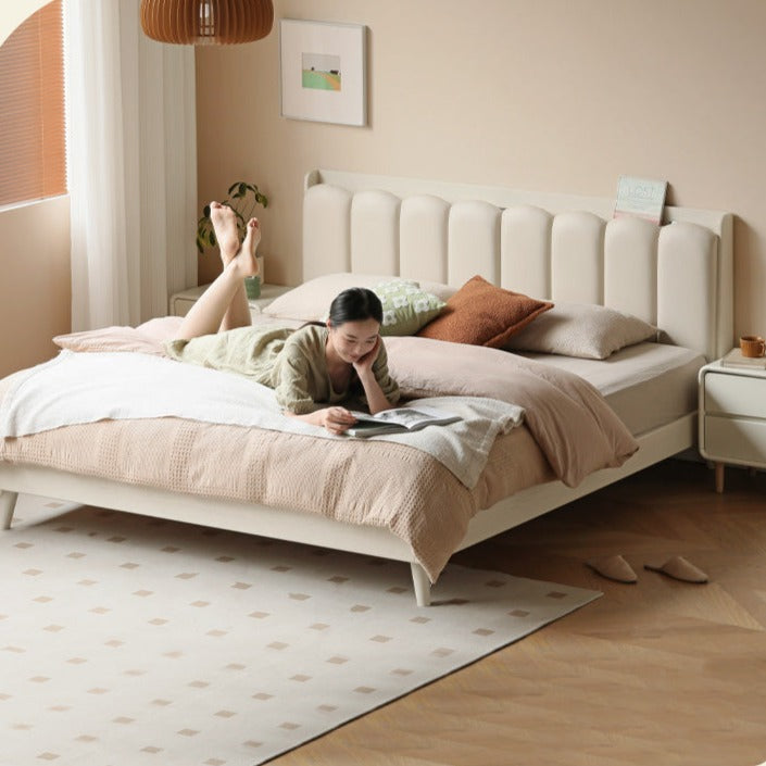 Oak Solid Wood Piano Key Bed Cream Style