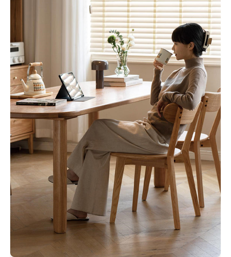 Oak Solid Wood Round Corner Long Dining Table