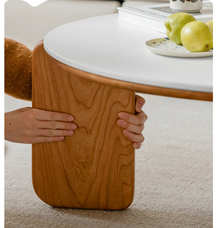 Cherry Solid Wood Round Coffee Table, Side Table