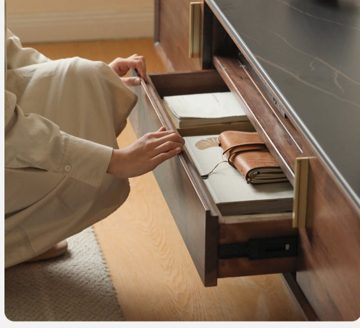 Black Walnut Solid Wood TV Stand Cabinet