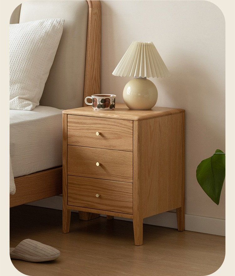 Oak Solid Wood, Solid RubberWood Nightstand Cream Style)