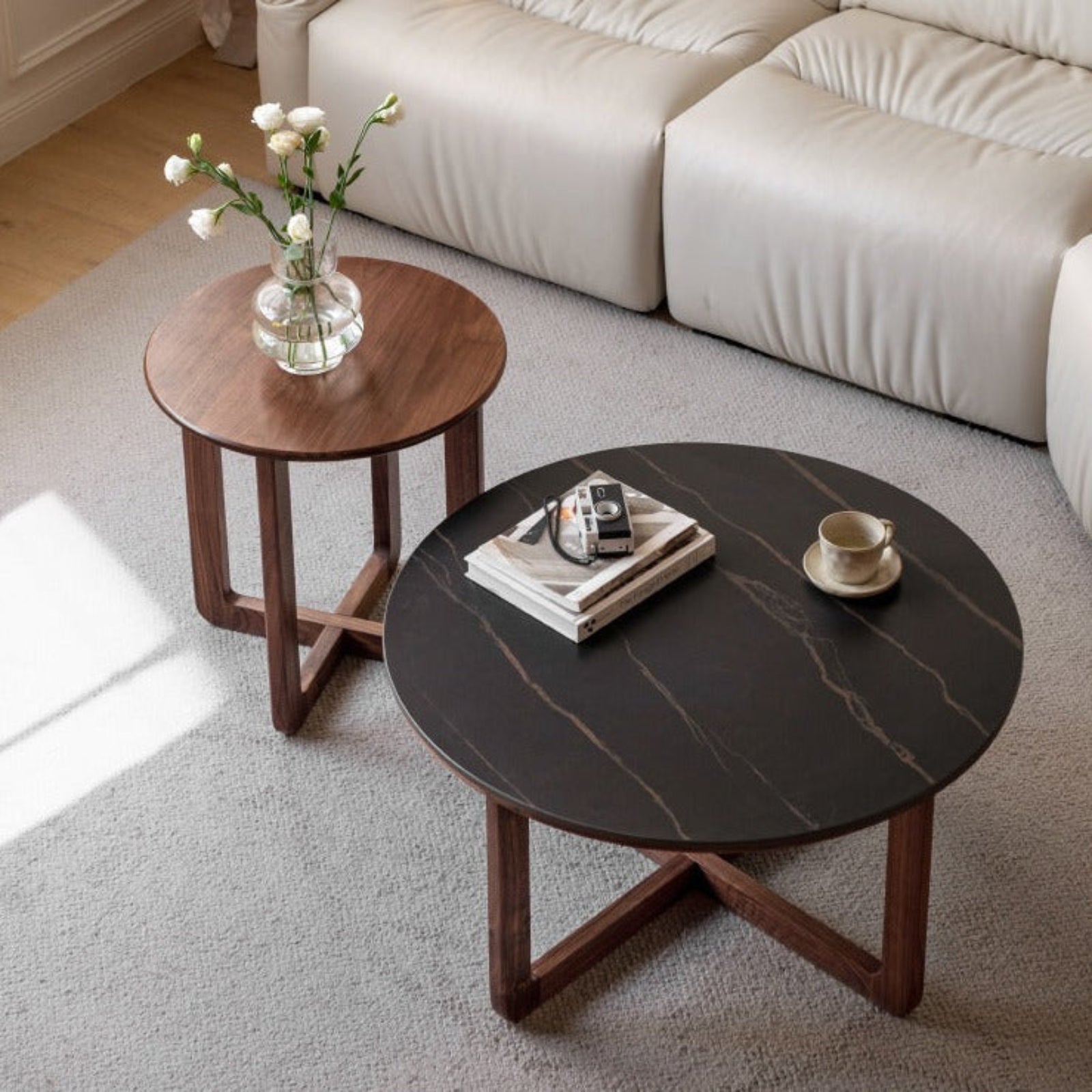 Black Walnut Solid Wood Combination Coffee Table Rock Surface