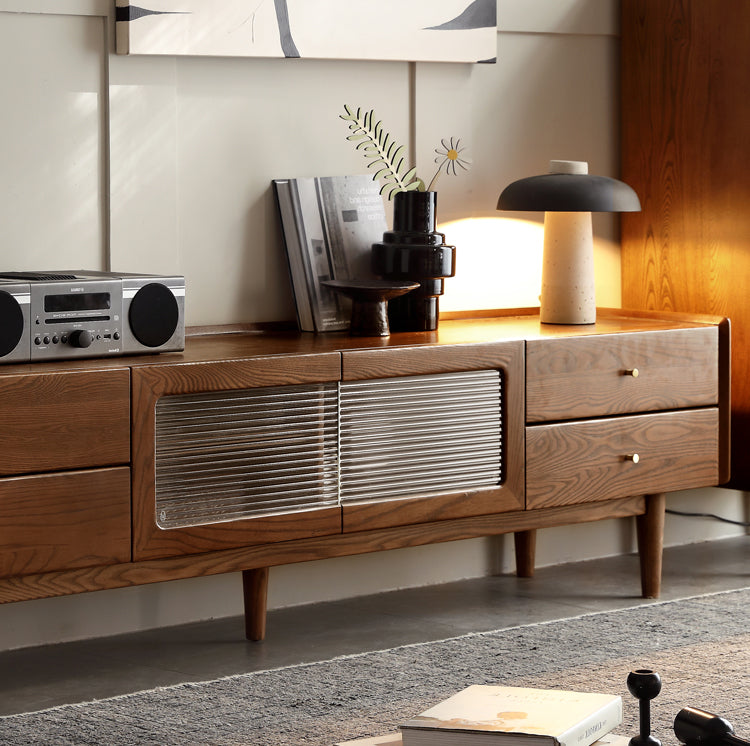 Ash Solid Wood TV Cabinet Minimalist Rock Plate