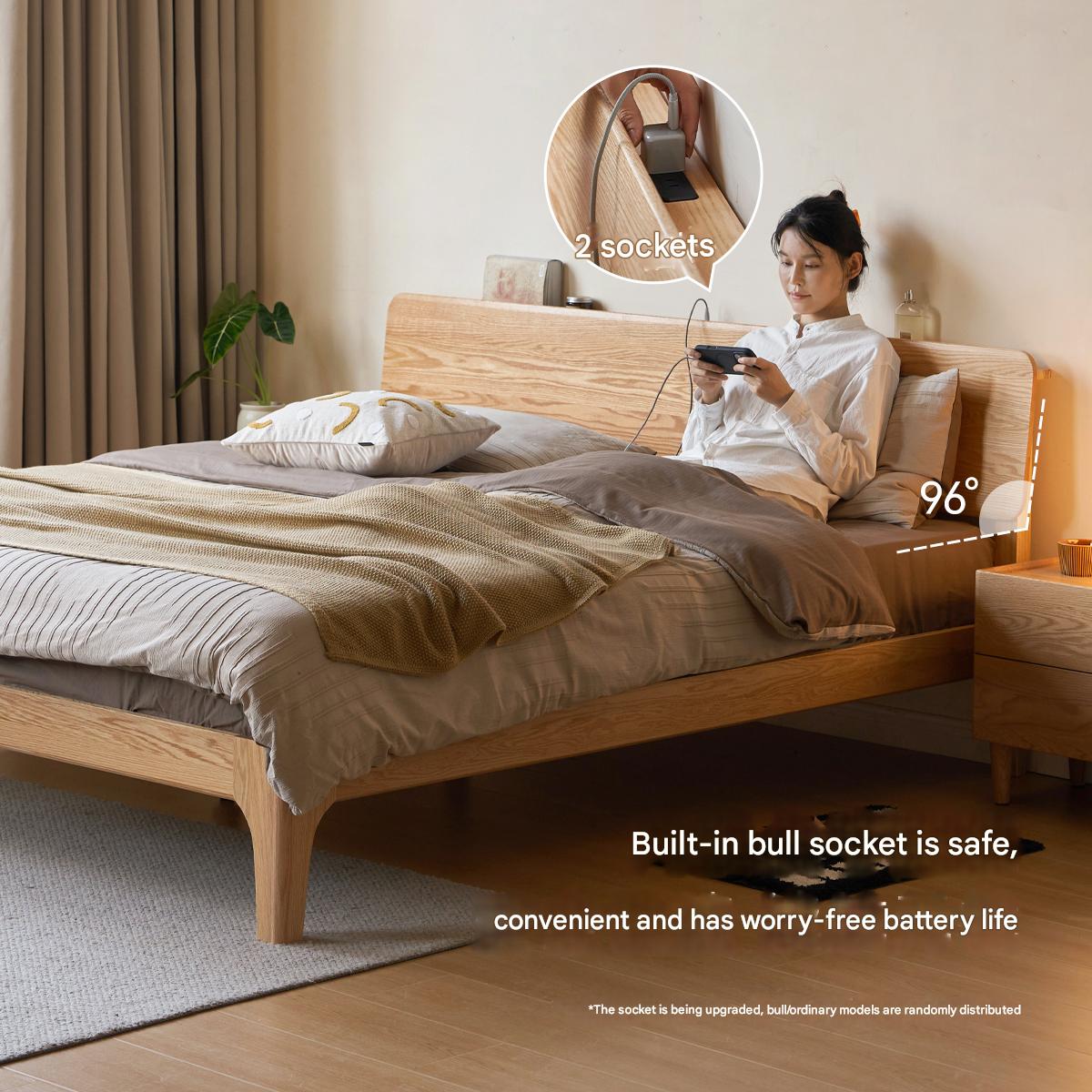 Oak Solid Wood,Rubber Wood Bed Modern Nordic