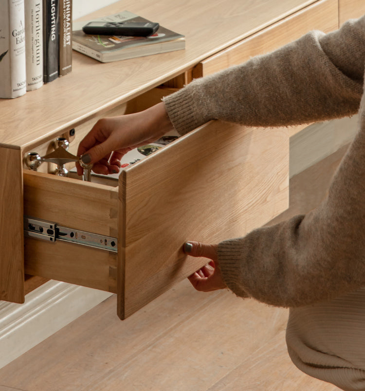 Oak Solid Wood TV Cabinet Hanging LED Lights.