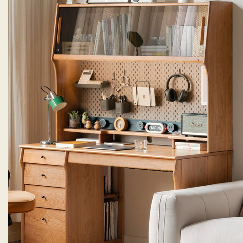 Cherry Wood Desk and Bookshelf Integrated Office Desk