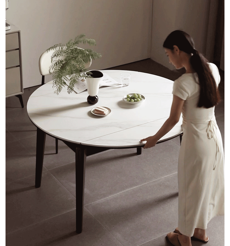 Solid Rubberwood Modern Rock Plate Dining Table