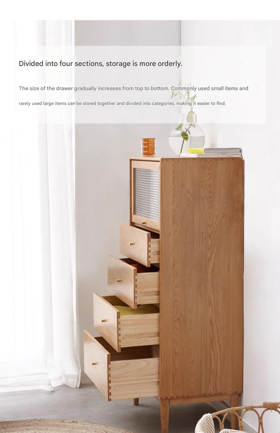 Oak Solid Wood Chest of Drawers Flip Glass Door
