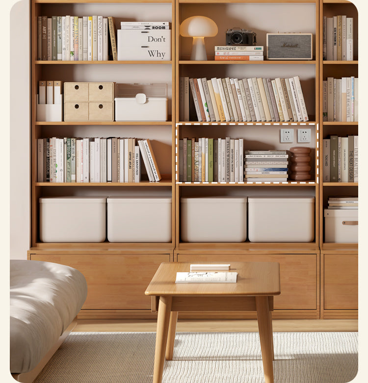 Rubber pure solid wood bookshelf floor-standing cabinet.