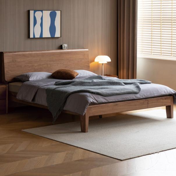 Black Walnut, Teak solid wood, Ach Solid Wood Bed Nordic Modern